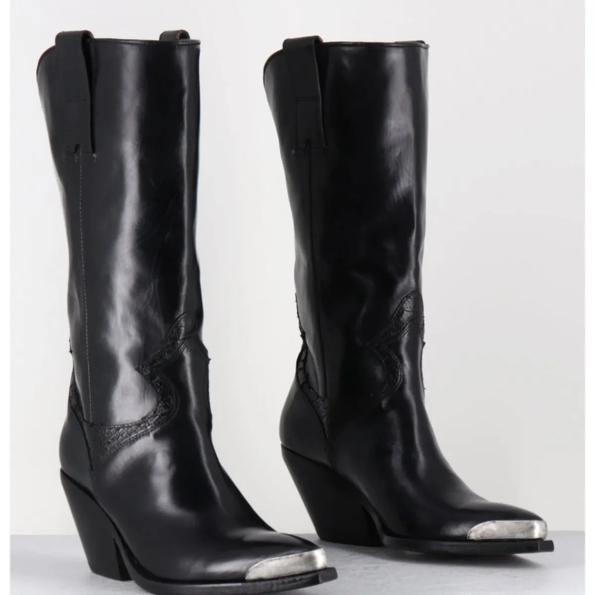 Bottes | Santiags^JO GHOST Bottes santiags en cuir serpent & bout métal - 4912 DIVER NERO NOIR