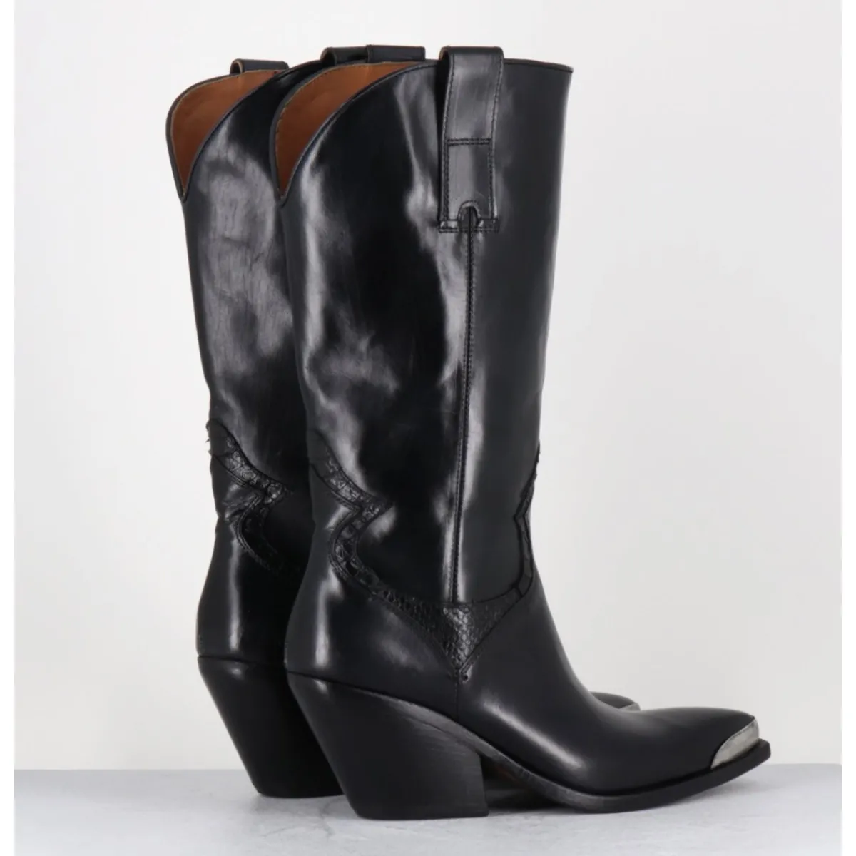 Bottes | Santiags^JO GHOST Bottes santiags en cuir serpent & bout métal - 4912 DIVER NERO NOIR