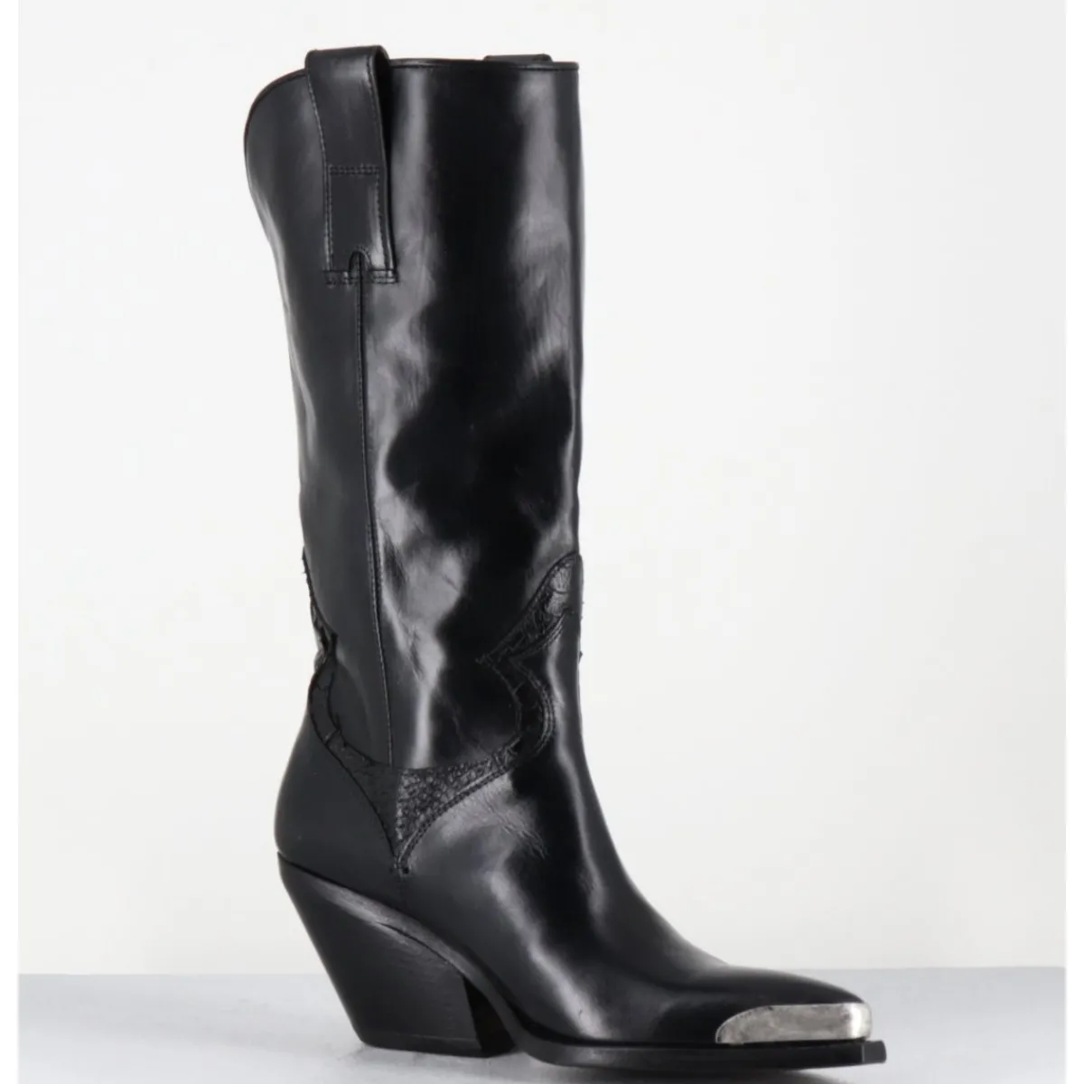 Bottes | Santiags^JO GHOST Bottes santiags en cuir serpent & bout métal - 4912 DIVER NERO NOIR