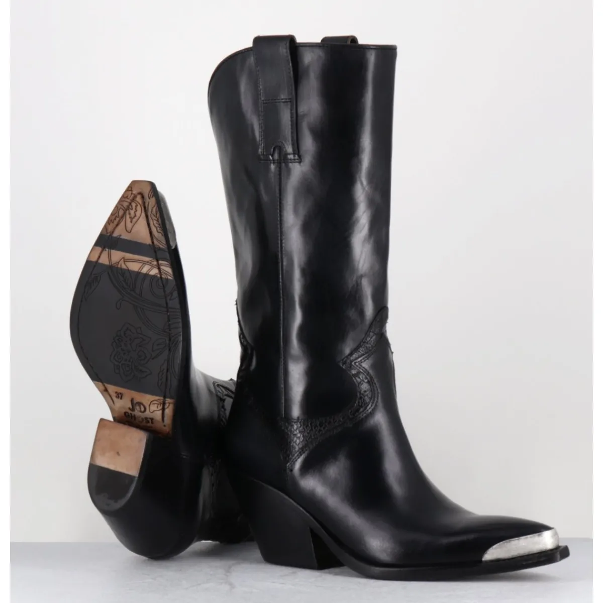 Bottes | Santiags^JO GHOST Bottes santiags en cuir serpent & bout métal - 4912 DIVER NERO NOIR