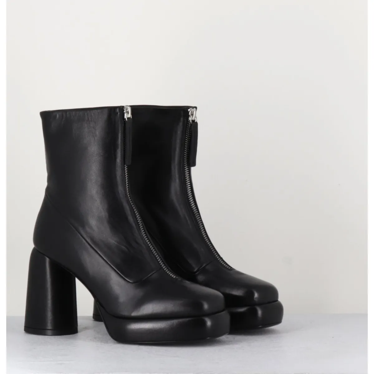 Boots | Plateformes^HALMANERA Bottines plateforme en cuir rétro à zip central - ELSA07 NERO NOIR