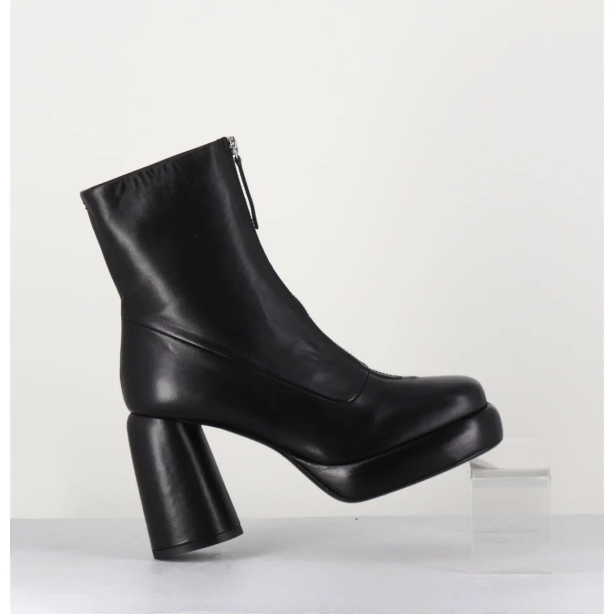 Boots | Plateformes^HALMANERA Bottines plateforme en cuir rétro à zip central - ELSA07 NERO NOIR