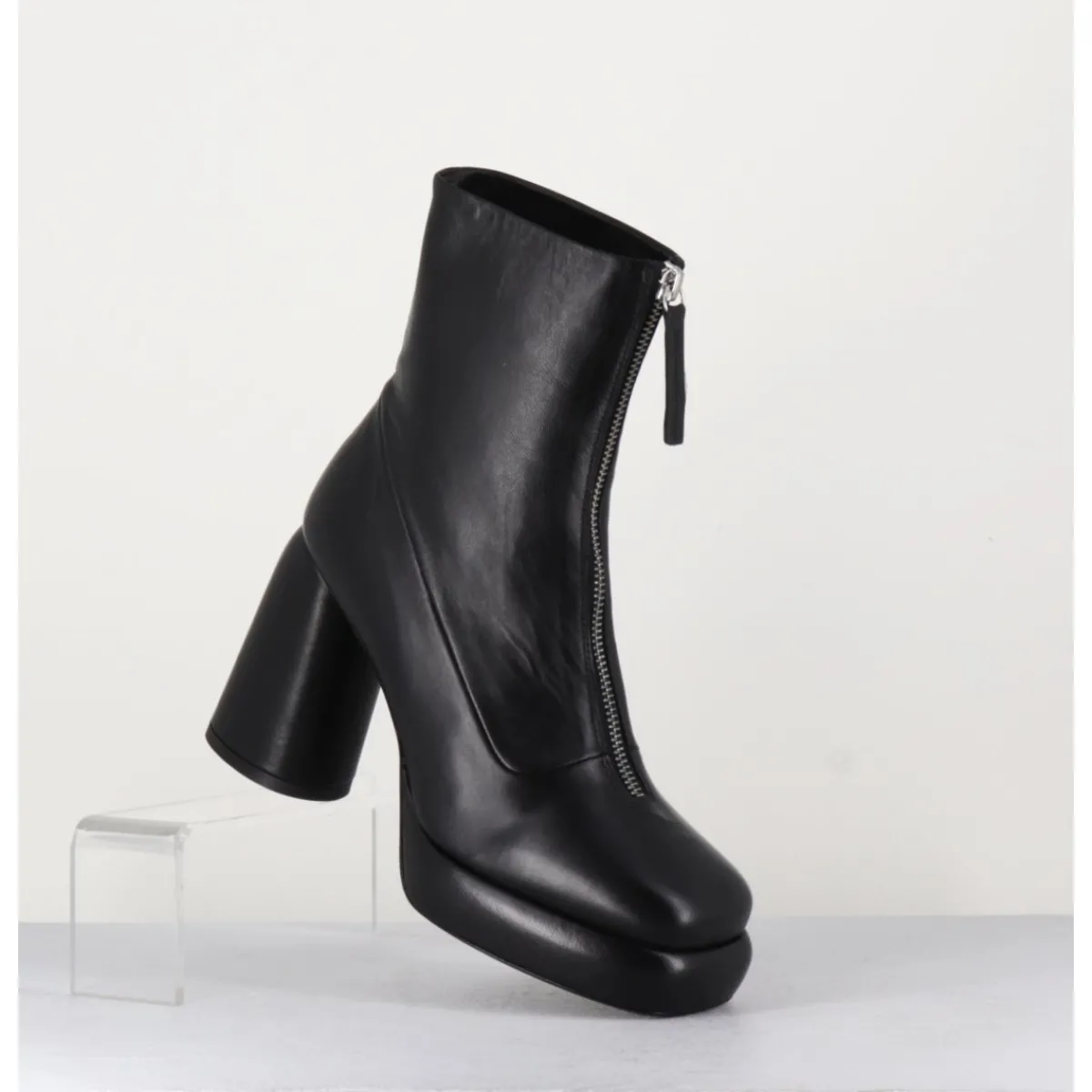 Boots | Plateformes^HALMANERA Bottines plateforme en cuir rétro à zip central - ELSA07 NERO NOIR