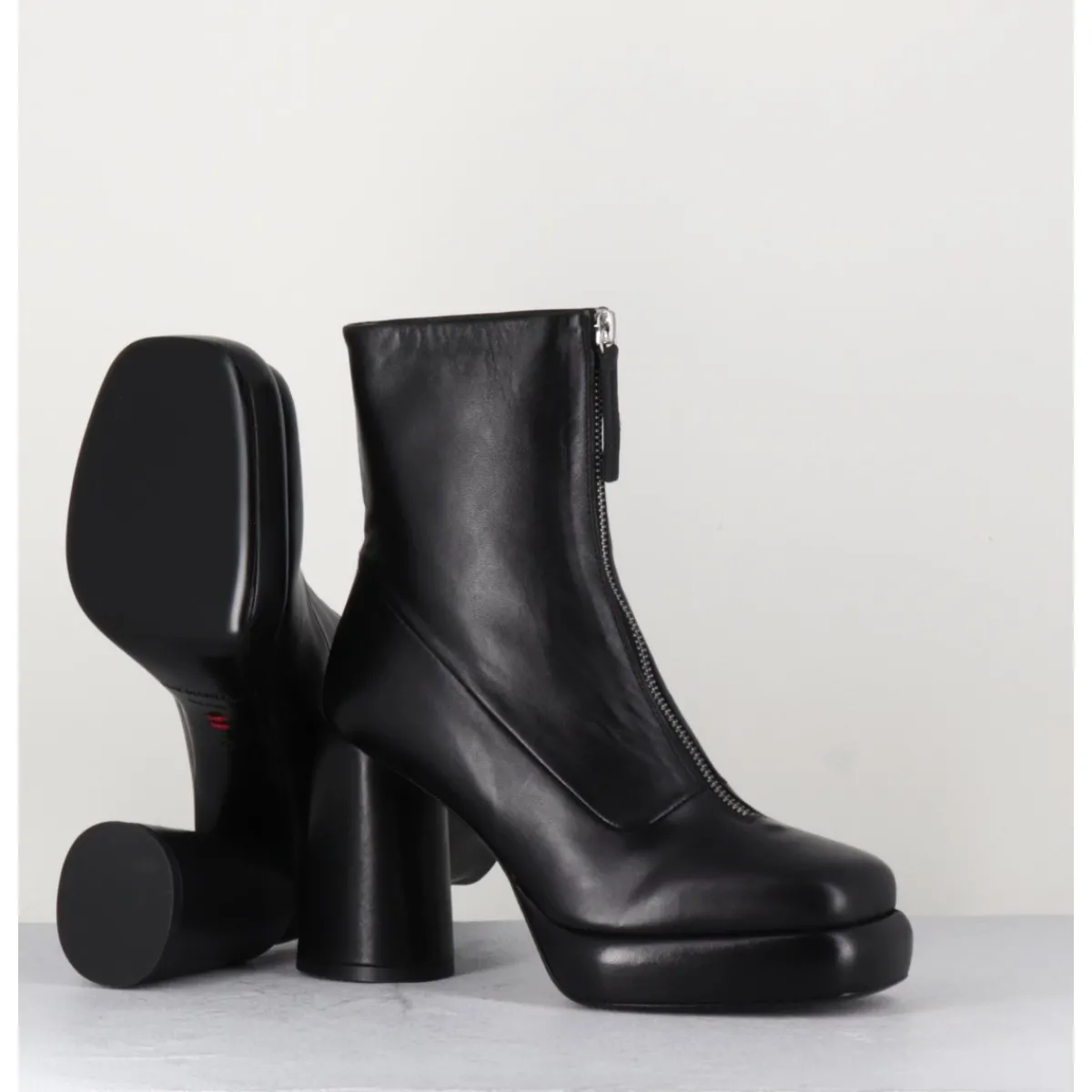 Boots | Plateformes^HALMANERA Bottines plateforme en cuir rétro à zip central - ELSA07 NERO NOIR