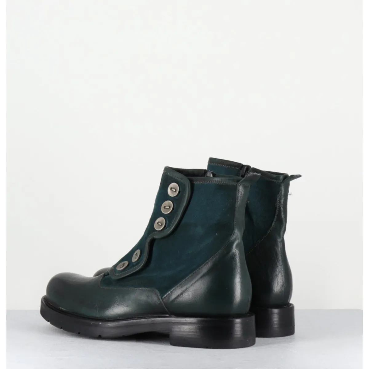 Boots^GARRICE LAB Bottines plates à boutons en cuir vert & - LACO CARLY PETROLIO BLEU