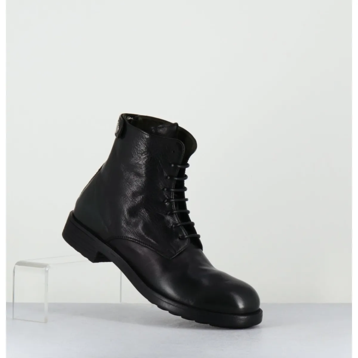 Boots^OFFICINE CREATIVE Bottines souples à lacets en cuir brossé noir & kaki - SERGEANT 103 SUPERNERO