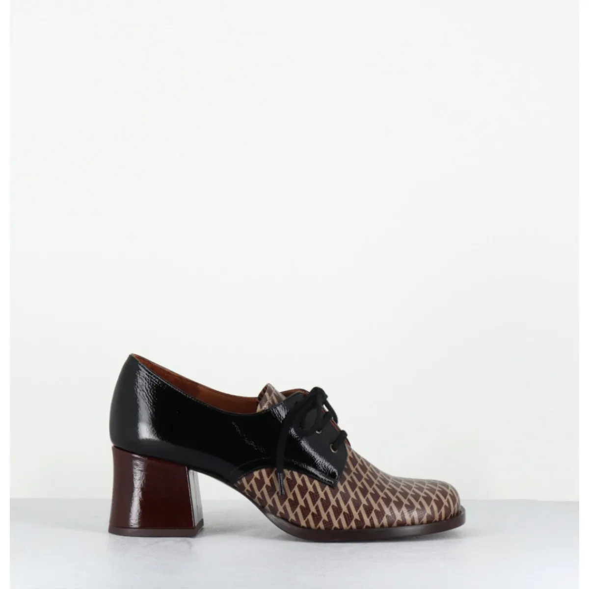 Chaussures^CHIE MIHARA Chaussures à lacets en cuir imprimé pied-de-poule petit talon - TACAO GALLO TESTA