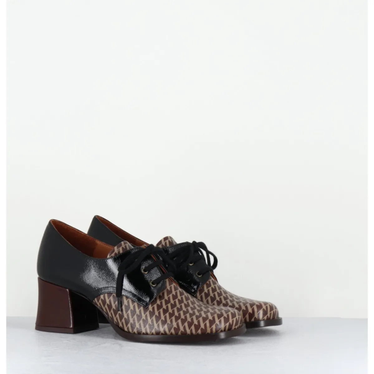 Chaussures^CHIE MIHARA Chaussures à lacets en cuir imprimé pied-de-poule petit talon - TACAO GALLO TESTA