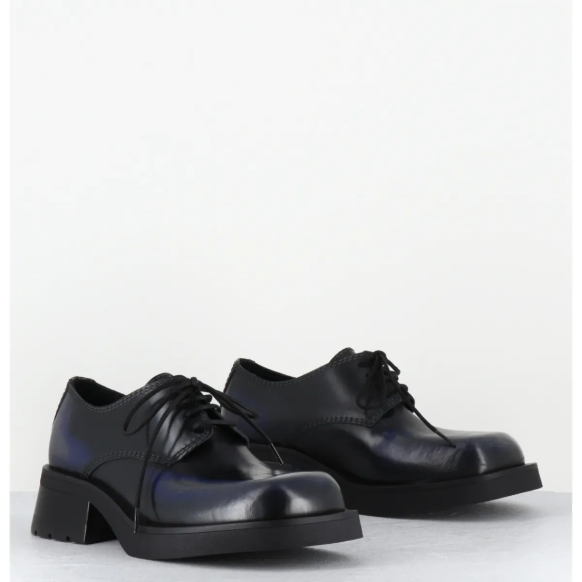 Chaussures^E8 BY MIISTA Chaussures à lacets en cuir noir bleu gris brossé bout carré - ALTHEA BLACK GREY BLUE