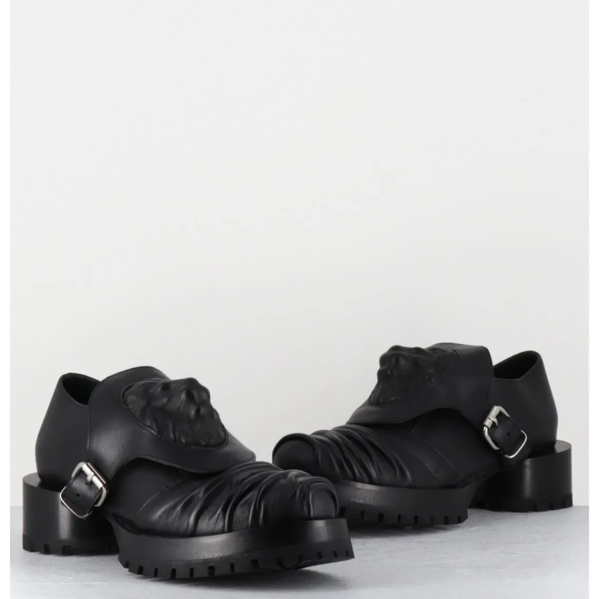 Chaussures^SDM Chaussures en cuir à tête de lion & talon cylindrique - LION NAPPA NERO NOIR