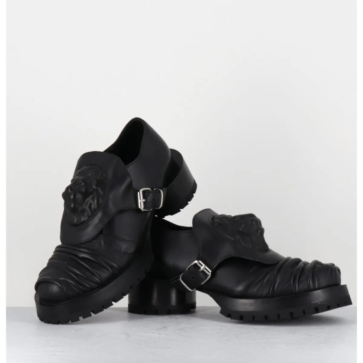 Chaussures^SDM Chaussures en cuir à tête de lion & talon cylindrique - LION NAPPA NERO NOIR