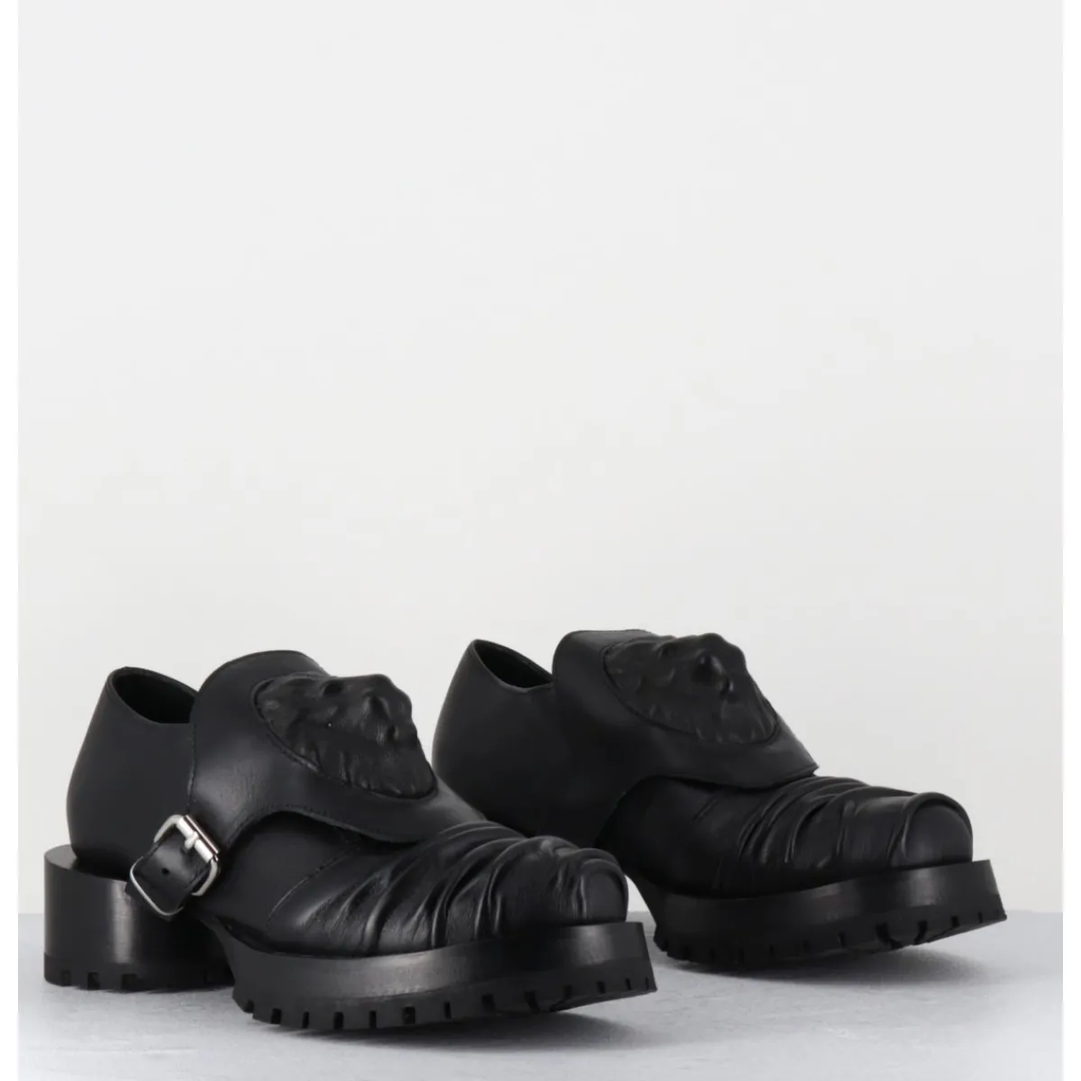 Chaussures^SDM Chaussures en cuir à tête de lion & talon cylindrique - LION NAPPA NERO NOIR