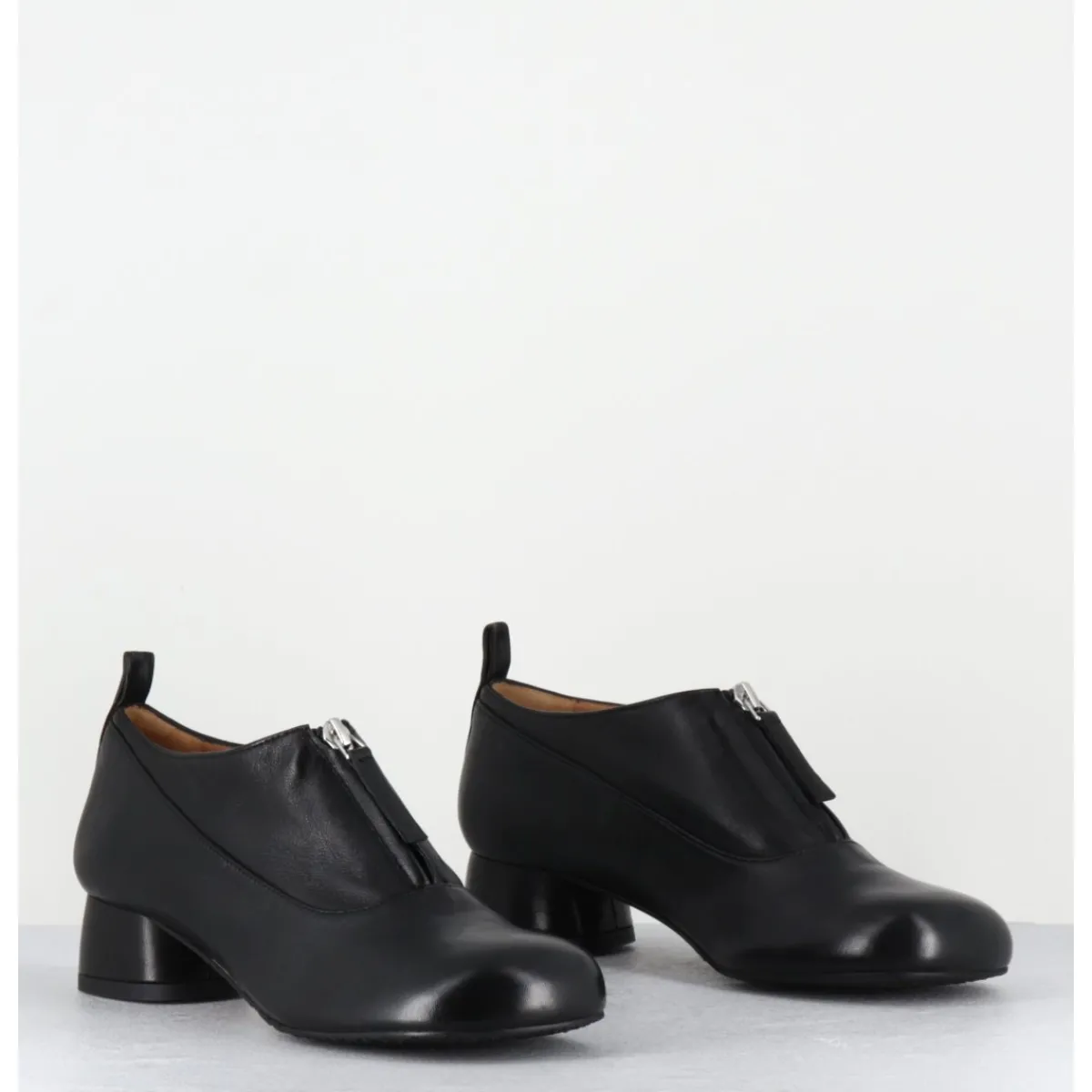 Mocassins | Chaussures^AUDLEY Chaussures petit talon et zip central en cuir - IROY NAPPA BLACK NOIR