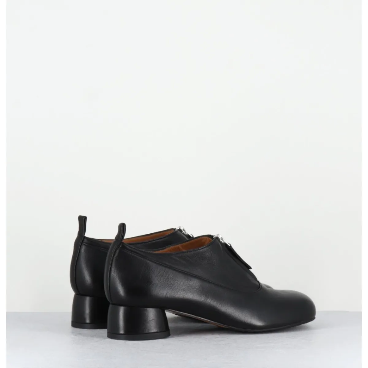 Mocassins | Chaussures^AUDLEY Chaussures petit talon et zip central en cuir - IROY NAPPA BLACK NOIR