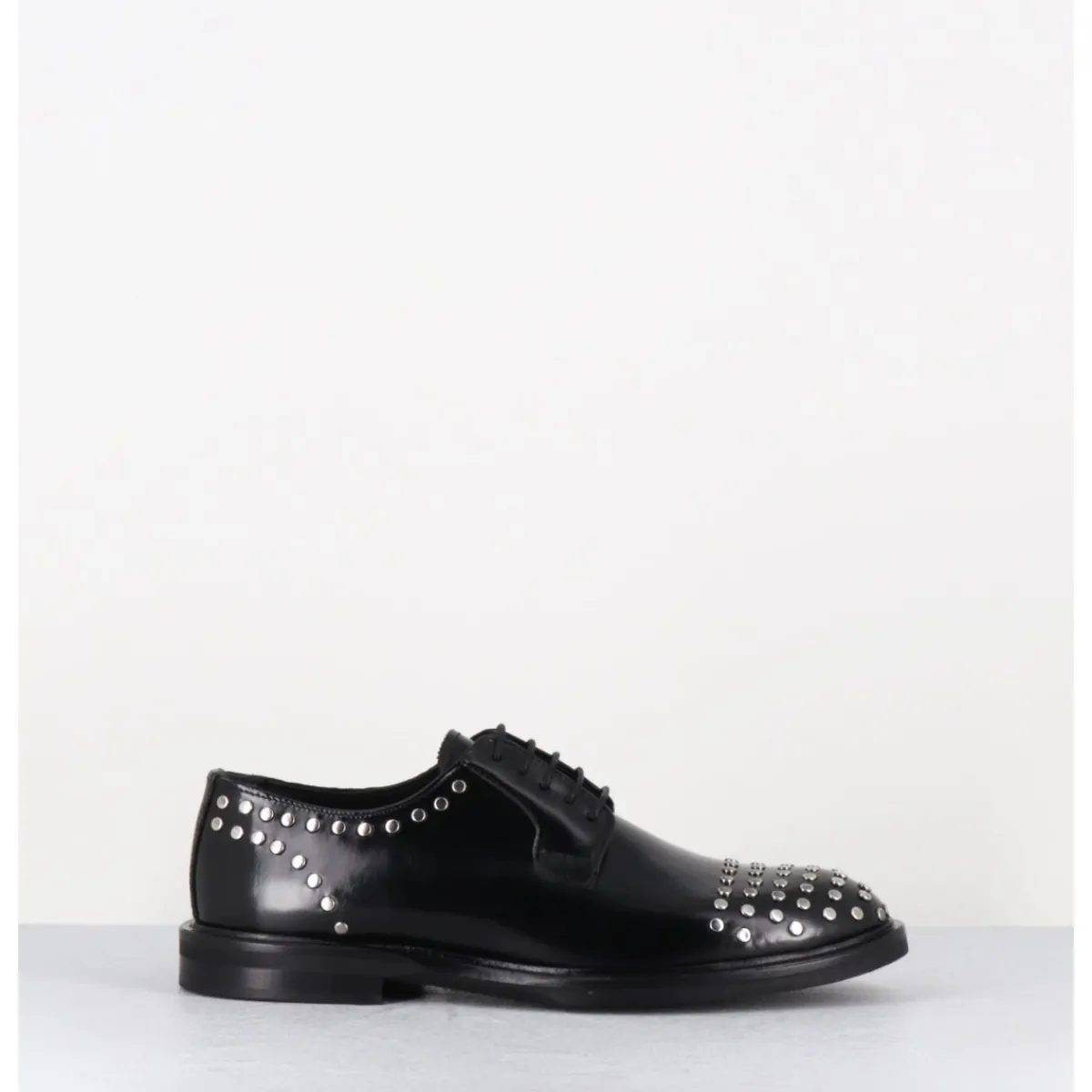 Chaussures^GARRICE LAB Derbies à lacets en cuir glacé rivets argent - NIVE ABRA NERO NOIR