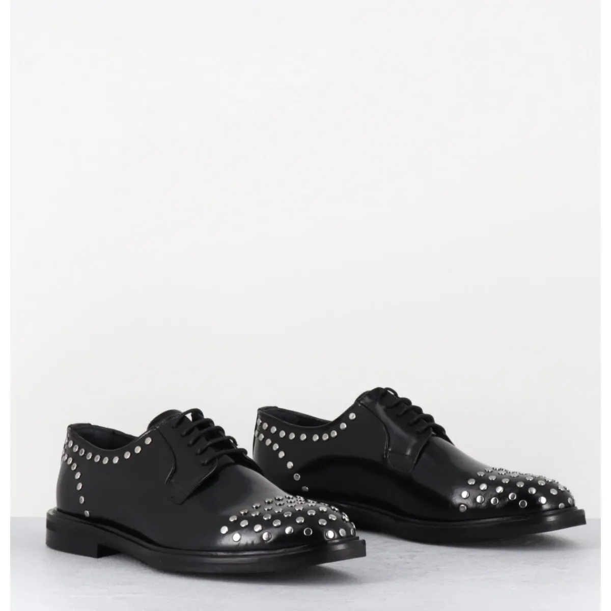 Chaussures^GARRICE LAB Derbies à lacets en cuir glacé rivets argent - NIVE ABRA NERO NOIR