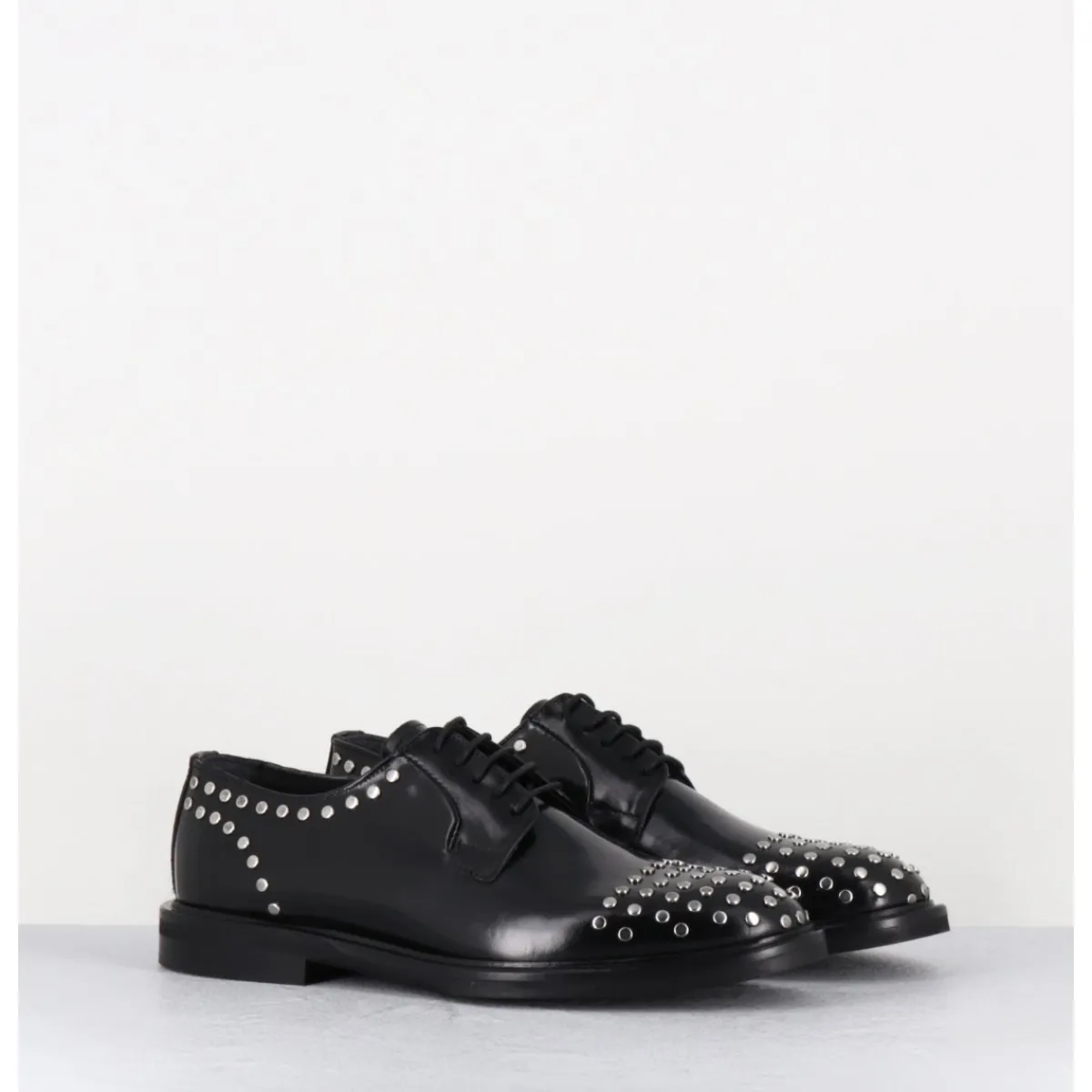 Chaussures^GARRICE LAB Derbies à lacets en cuir glacé rivets argent - NIVE ABRA NERO NOIR