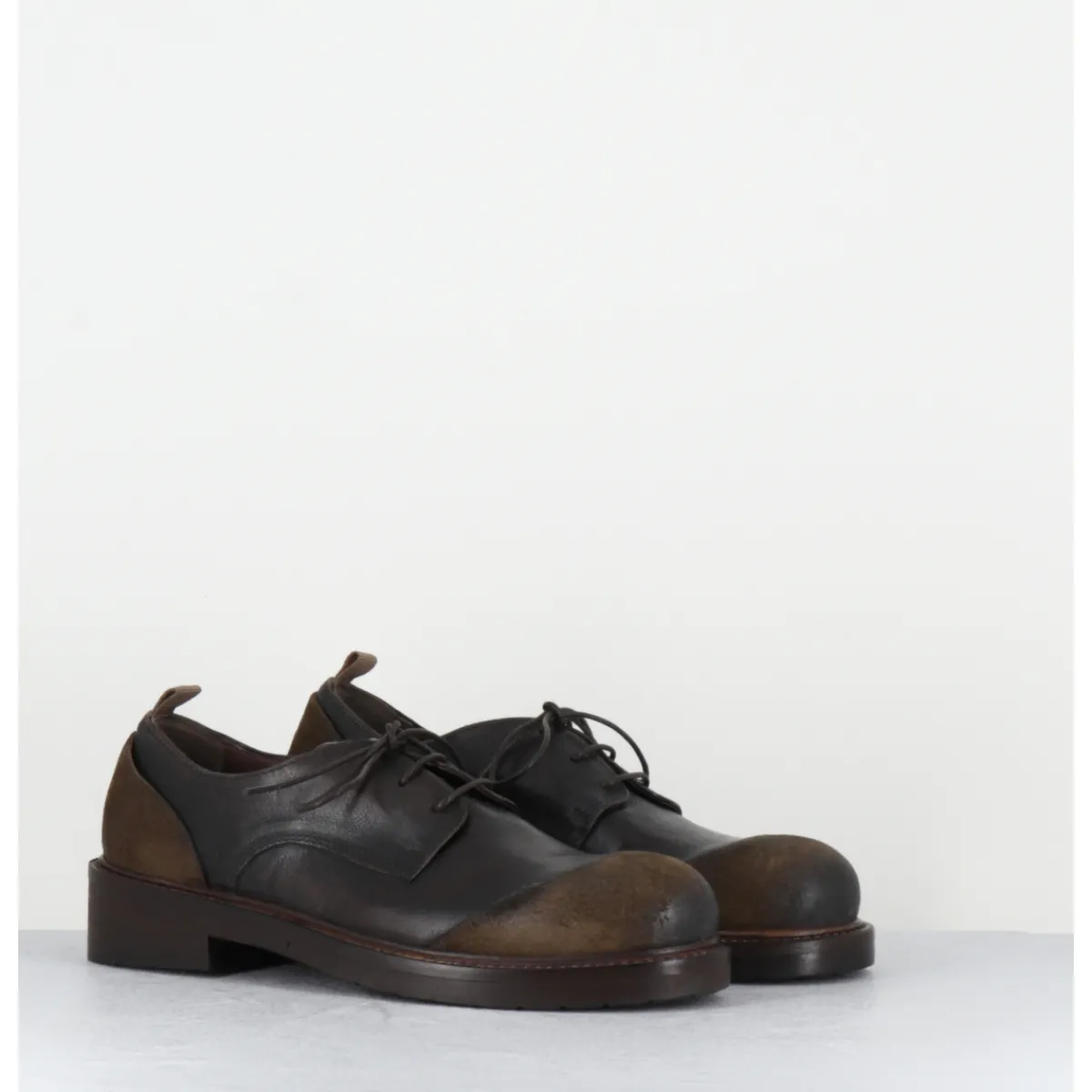 Chaussures^GARRICE LAB Derbies à lacets en cuir brossé & bout rapporté - GAMAN DAVIS MUD MARRON