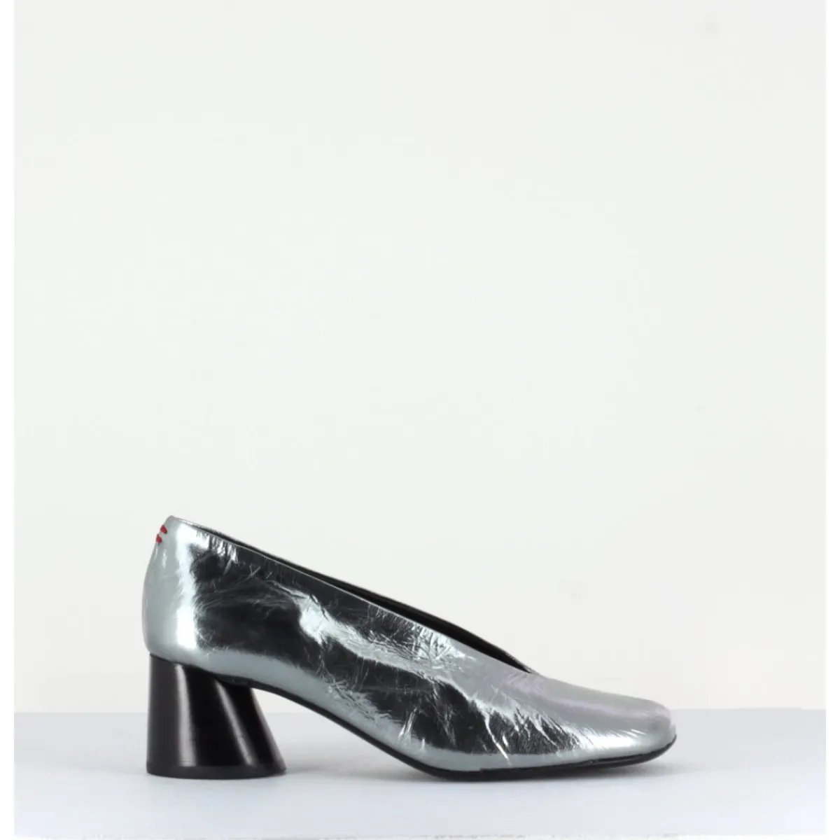 Chaussures^HALMANERA Escarpin en cuir froissé métallisé talon cylindrique - ODILE01 METAL ARGENT