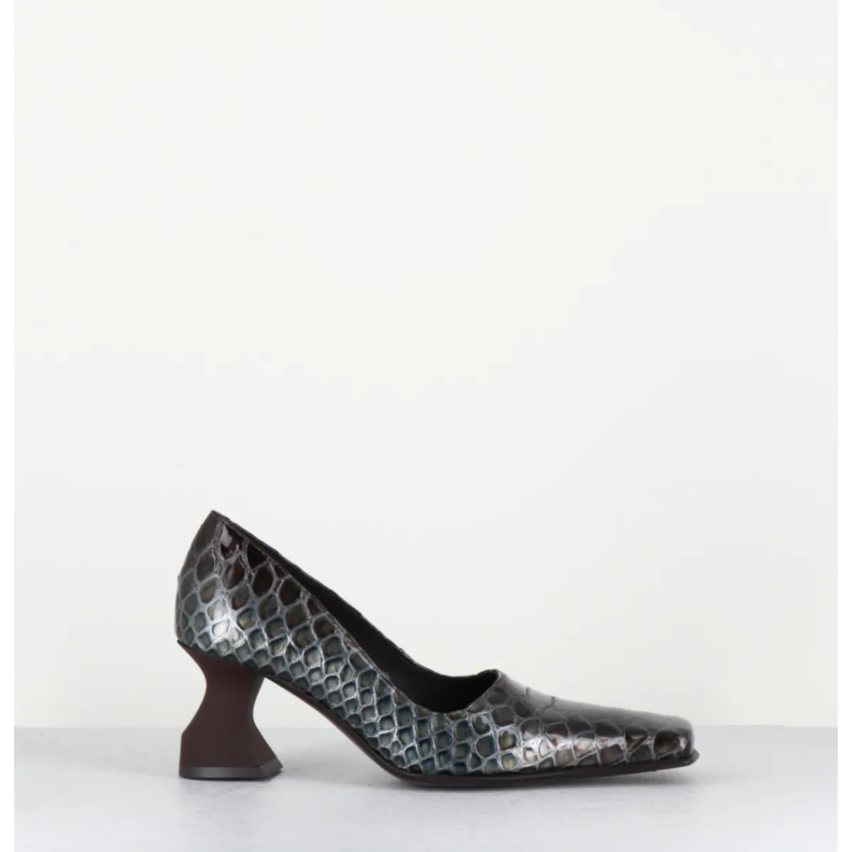 Chaussures^MIISTA Escarpins bout carré imprimé serpent marron - BETH BLU BROWN SNAKE BLEU