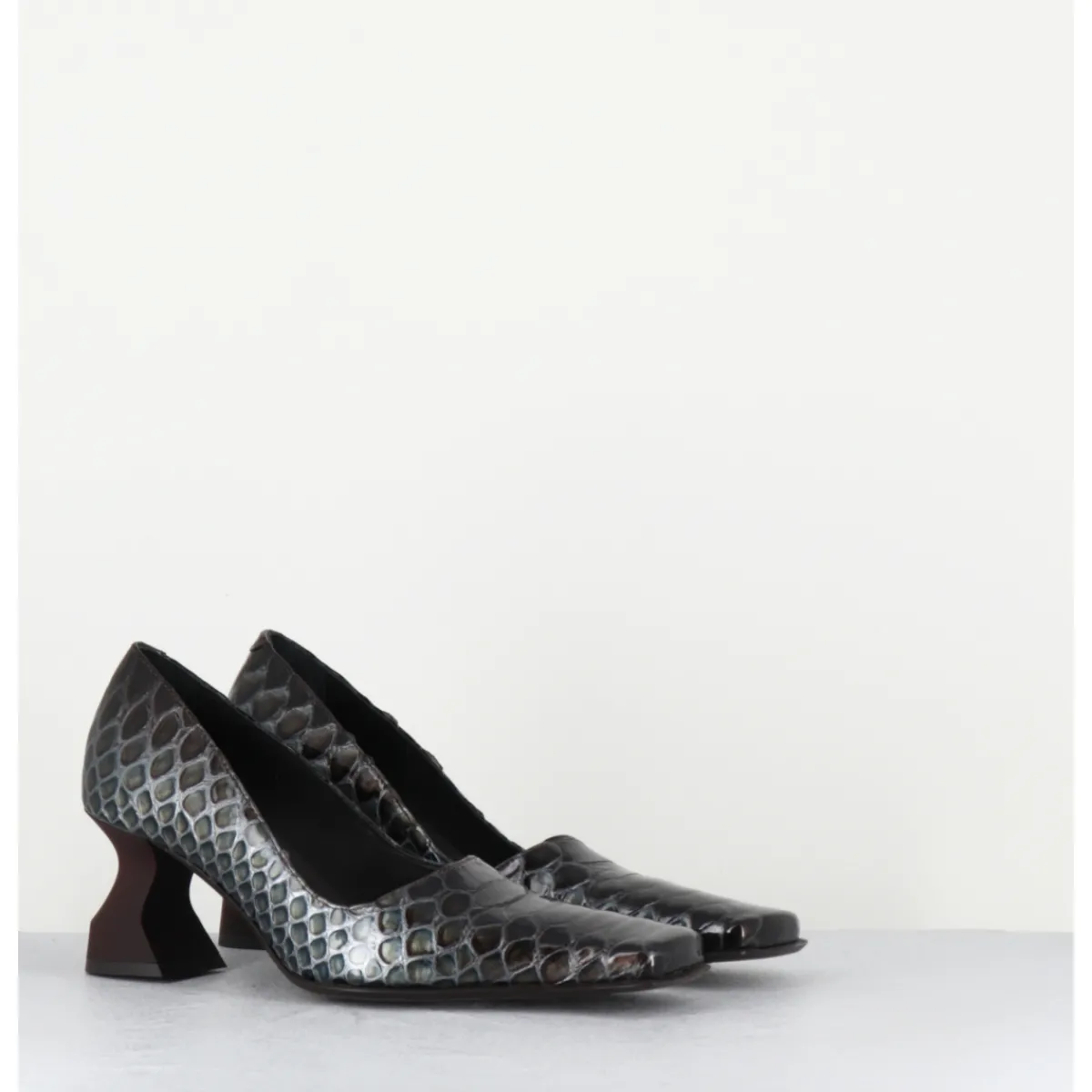 Chaussures^MIISTA Escarpins bout carré imprimé serpent marron - BETH BLU BROWN SNAKE BLEU