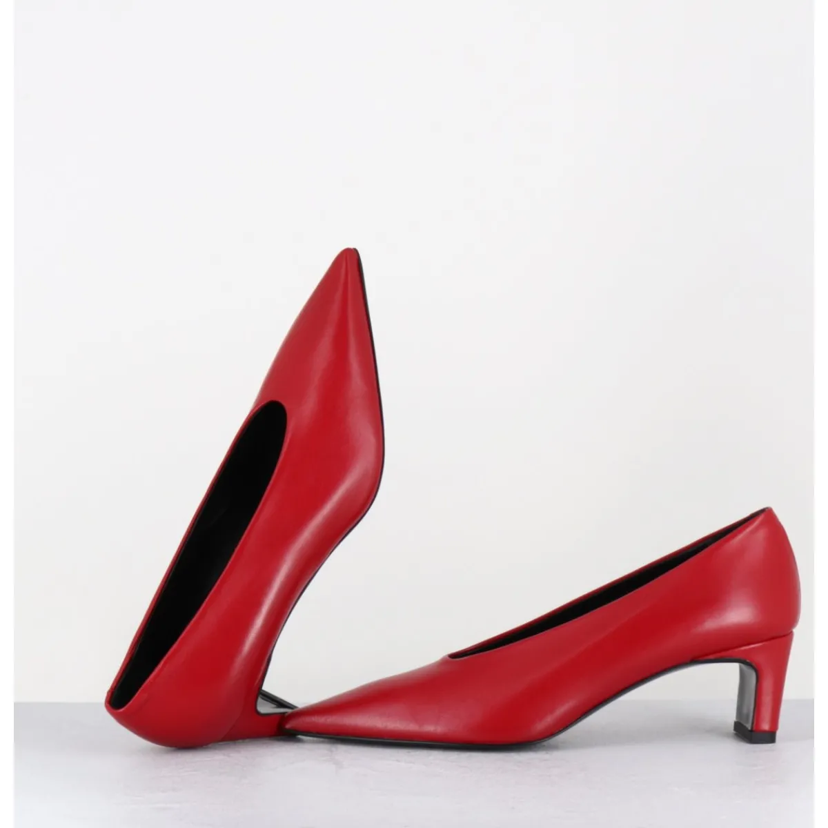 Chaussures^TO&CO Escarpins bout pointu petit talon en cuir - SLIDE24 NAPPA RUBIN ROUGE