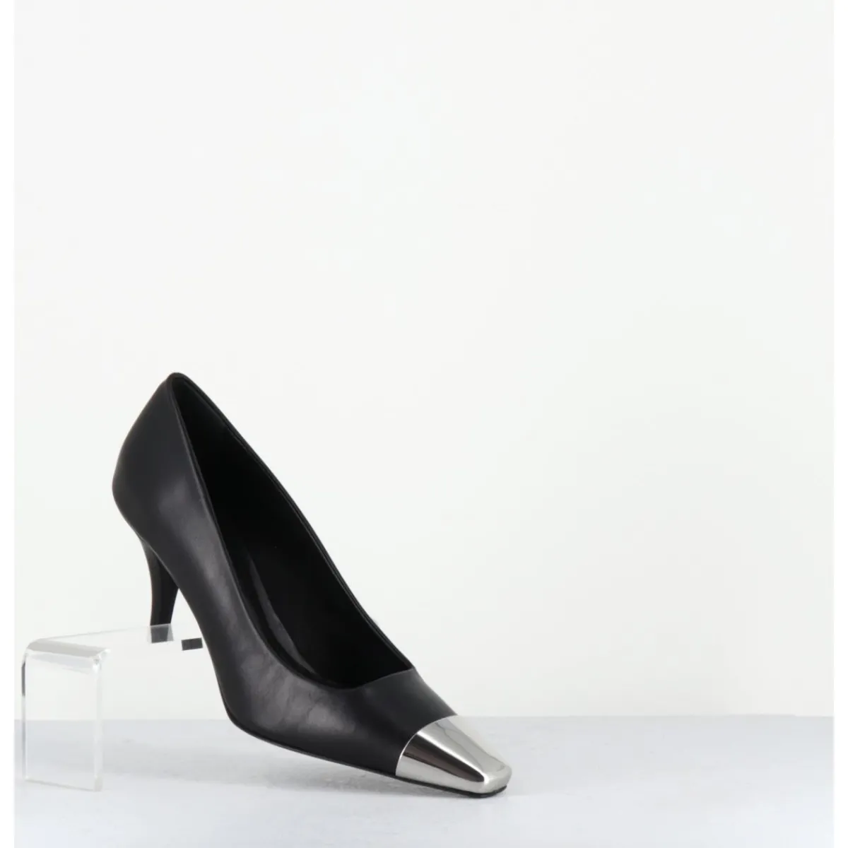 Chaussures^GARRICE LAB Escarpins en cuir talon fin bout argent - KECHA1 NAPPA NERA NOIR