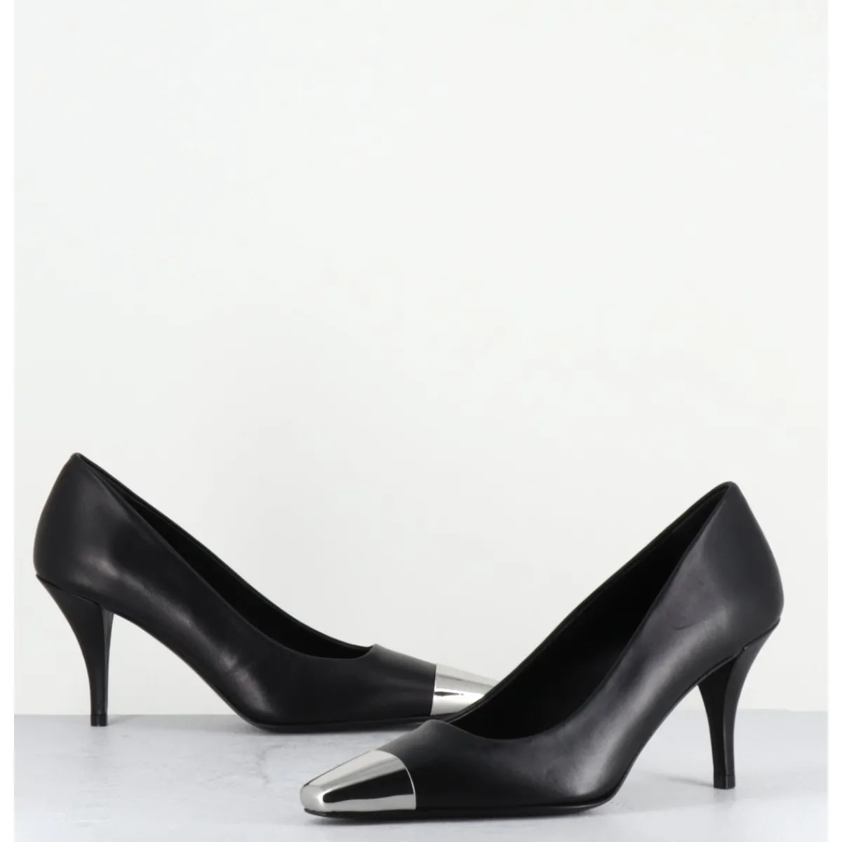 Chaussures^GARRICE LAB Escarpins en cuir talon fin bout argent - KECHA1 NAPPA NERA NOIR