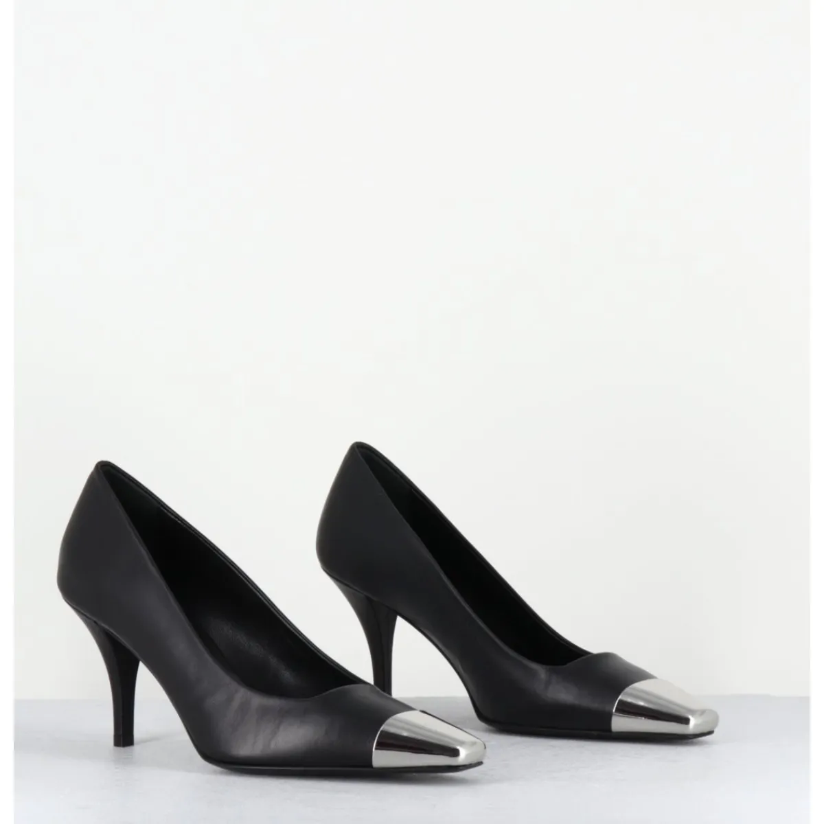 Chaussures^GARRICE LAB Escarpins en cuir talon fin bout argent - KECHA1 NAPPA NERA NOIR
