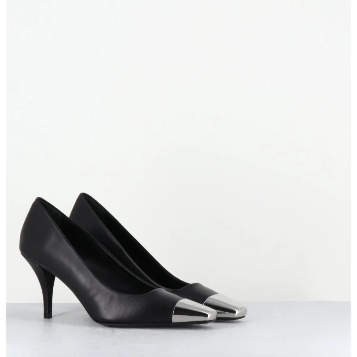 Chaussures^GARRICE LAB Escarpins en cuir talon fin bout argent - KECHA1 NAPPA NERA NOIR