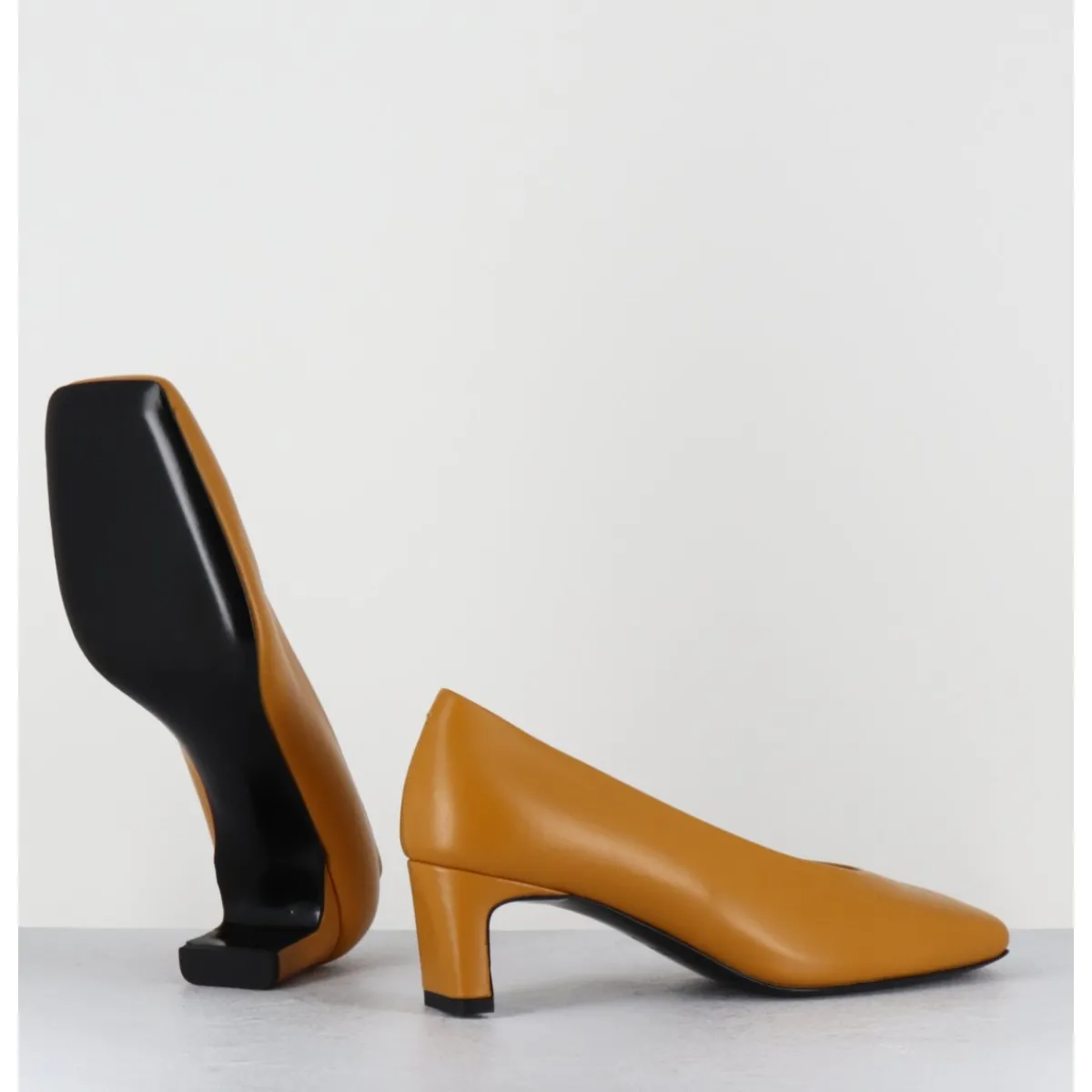 Chaussures^TO&CO Escarpins petit talon bout carré en cuir - SANTI OCRA COWHIDE JAUNE