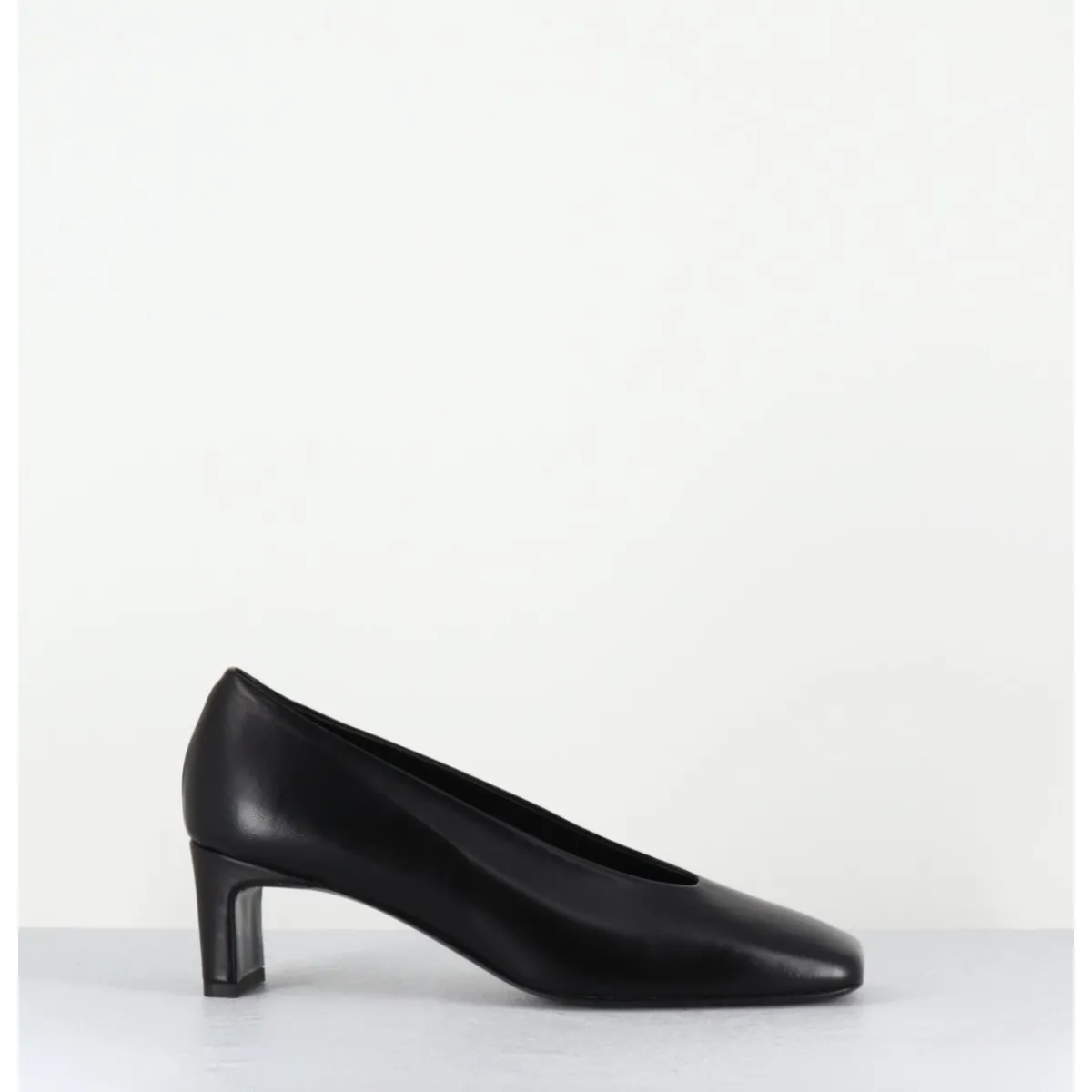 Chaussures^TO&CO Escarpins petit talon bout carré en cuir - SANTI BLACK COWHIDE NOIR