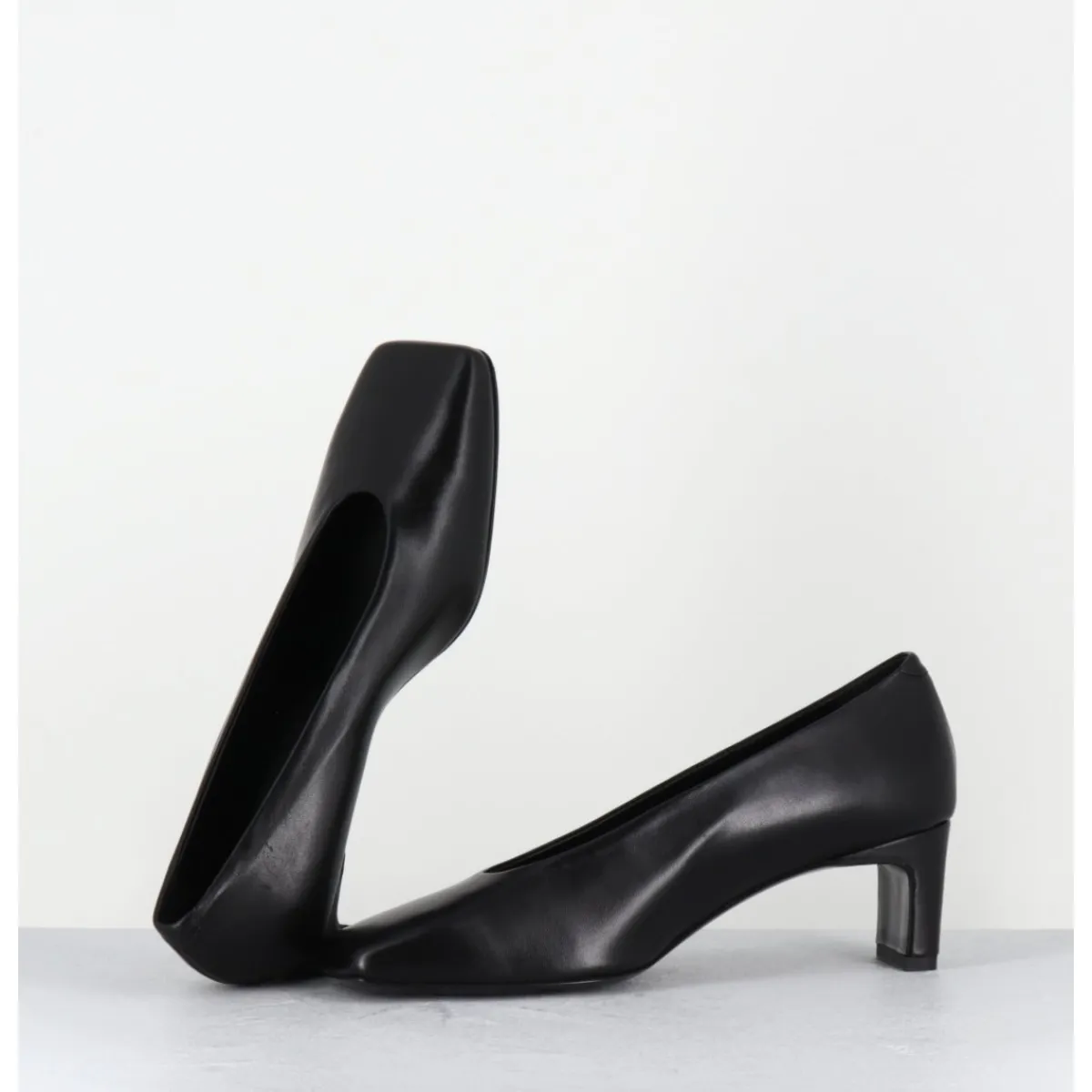 Chaussures^TO&CO Escarpins petit talon bout carré en cuir - SANTI BLACK COWHIDE NOIR