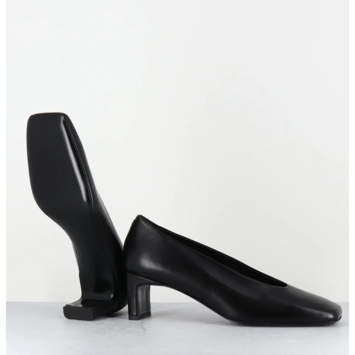 Chaussures^TO&CO Escarpins petit talon bout carré en cuir - SANTI BLACK COWHIDE NOIR