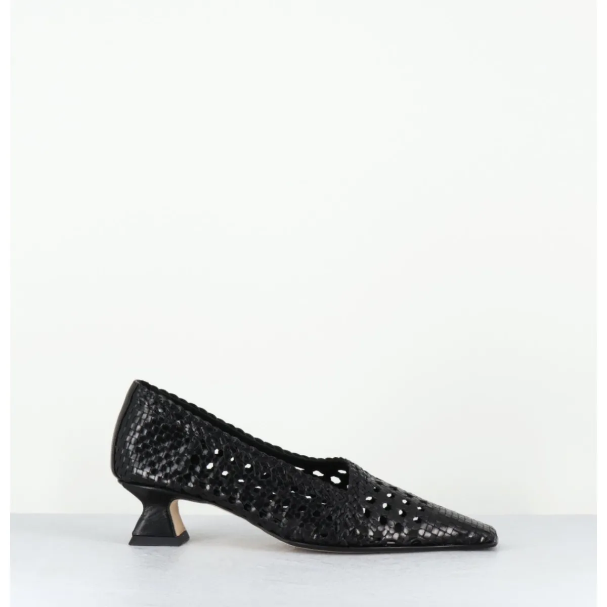 Chaussures^MIISTA Escarpins petit talon en cuir tressé bout carré - GISLA BLACK COURT NOIR