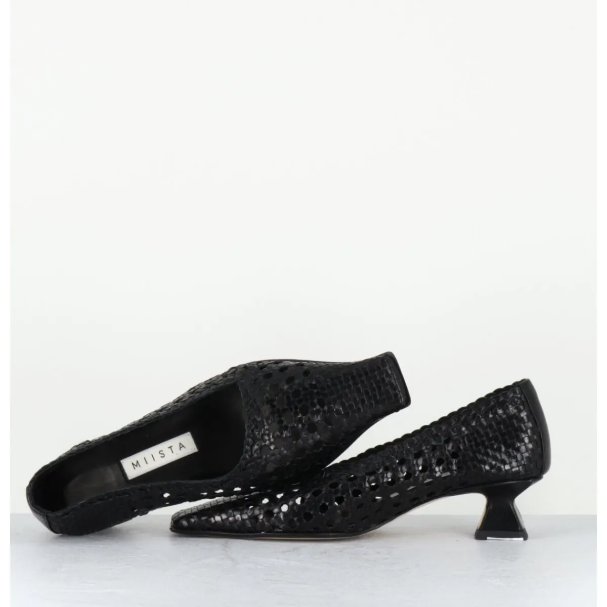 Chaussures^MIISTA Escarpins petit talon en cuir tressé bout carré - GISLA BLACK COURT NOIR