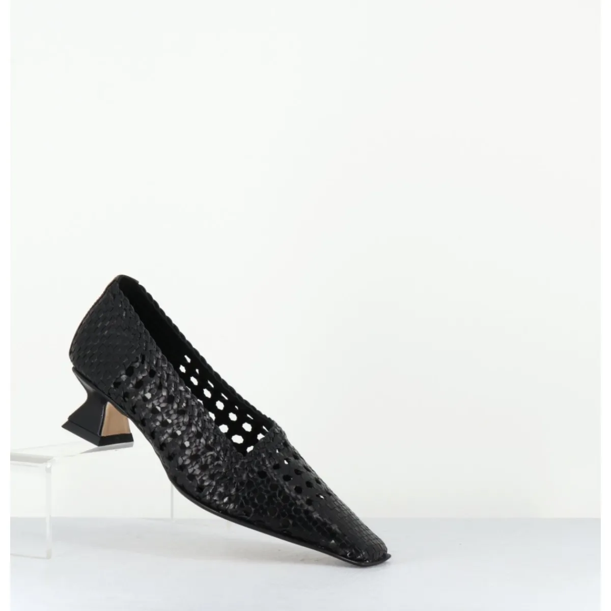 Chaussures^MIISTA Escarpins petit talon en cuir tressé bout carré - GISLA BLACK COURT NOIR