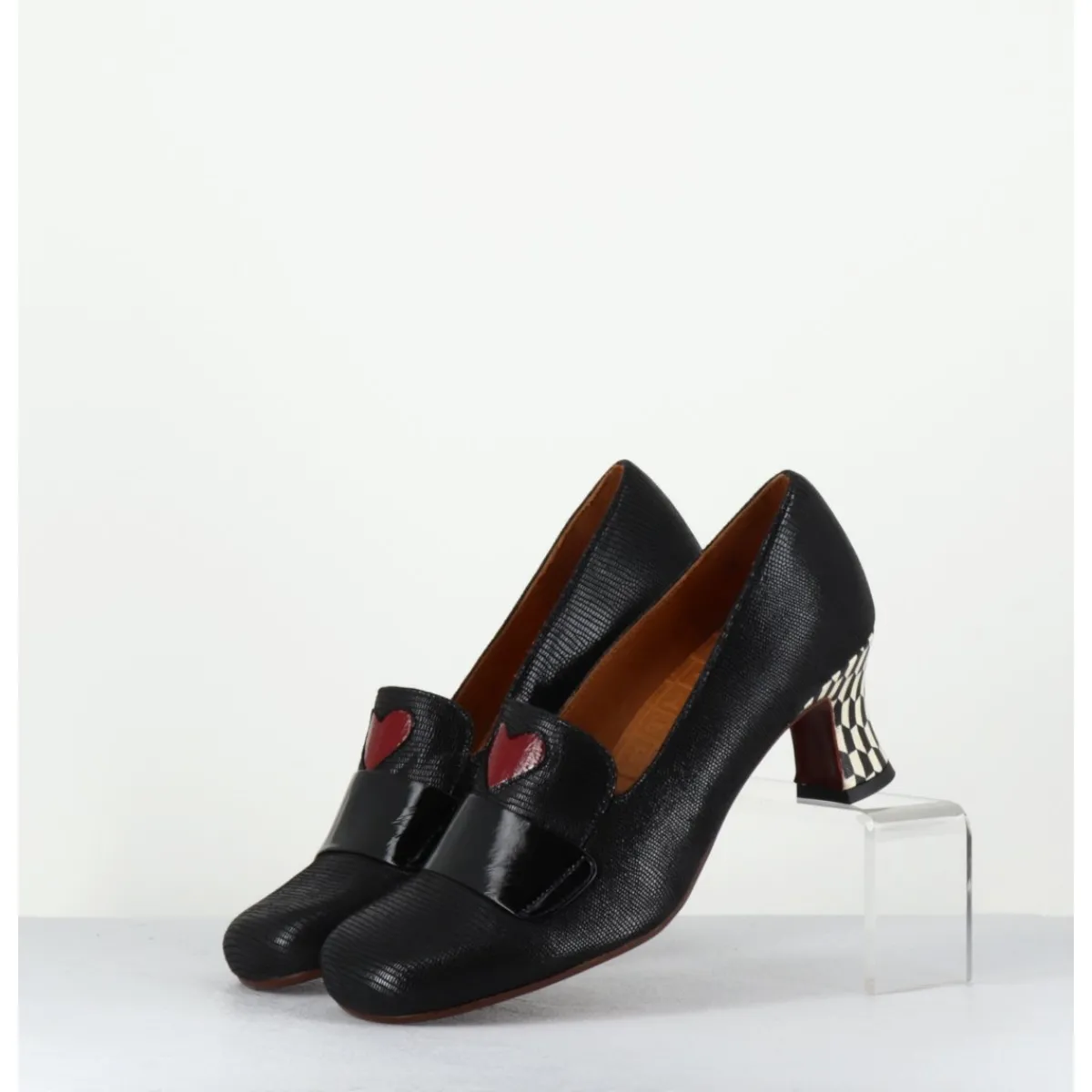 Mocassins | Chaussures^CHIE MIHARA Escarpins rétro cuir imprimé & coeur rouge - MYMARA JEEP NEGRO NOIR