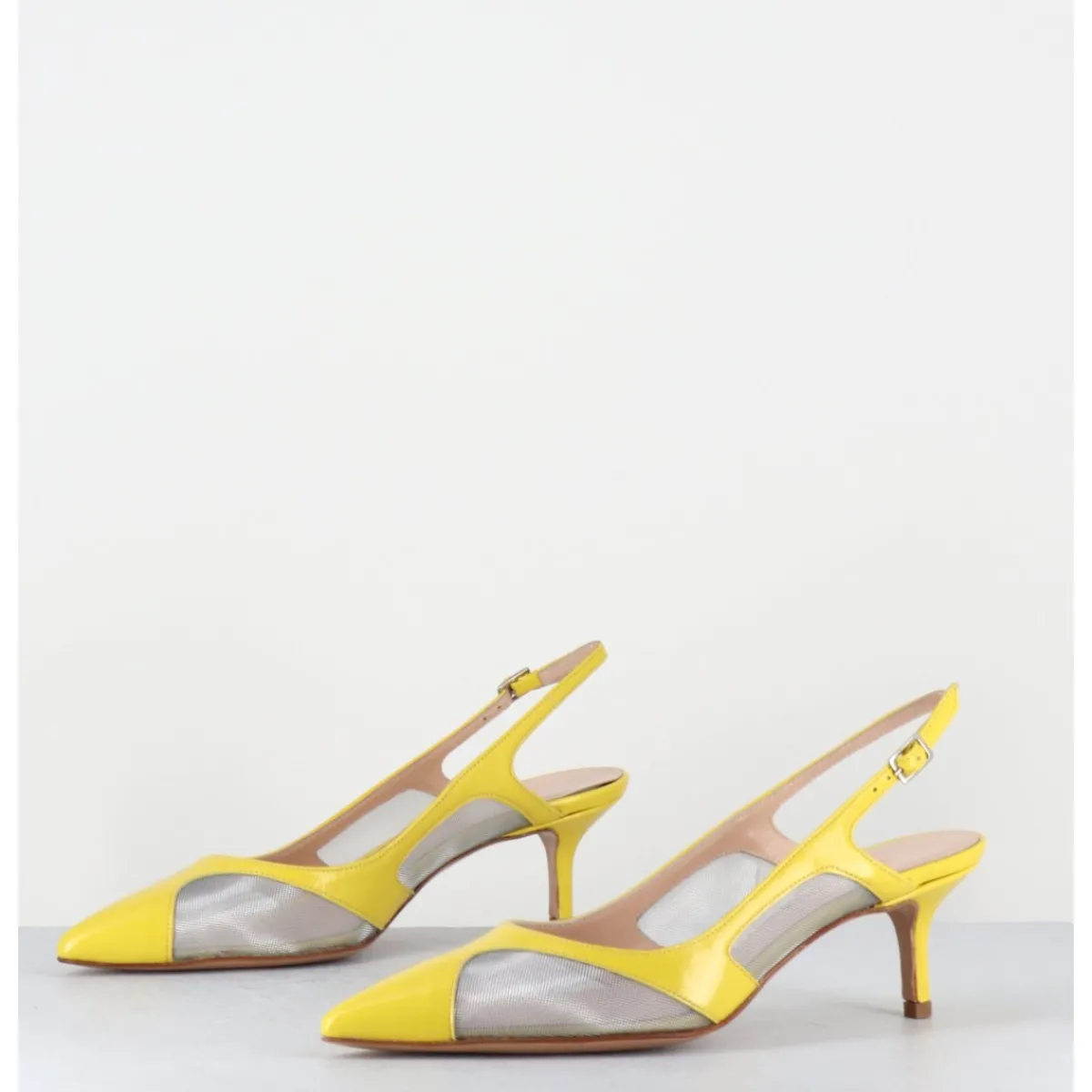 Chaussures^GARRICE LAB Escarpins slingback bout pointu cuir & mesh argent - ORLA1 VERLUX GIALLO JAUNE