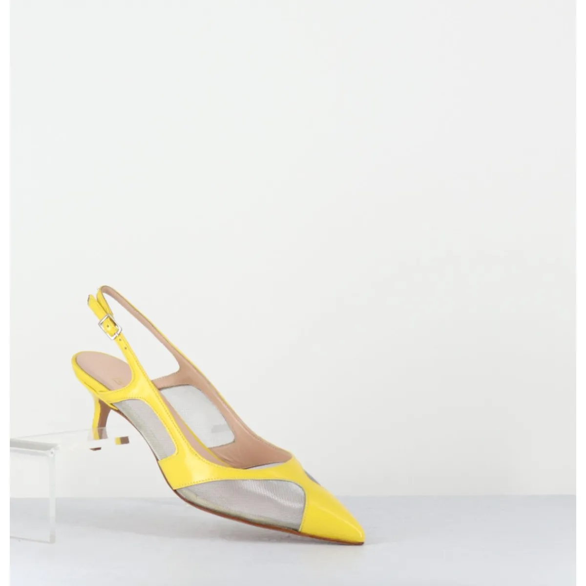 Chaussures^GARRICE LAB Escarpins slingback bout pointu cuir & mesh argent - ORLA1 VERLUX GIALLO JAUNE