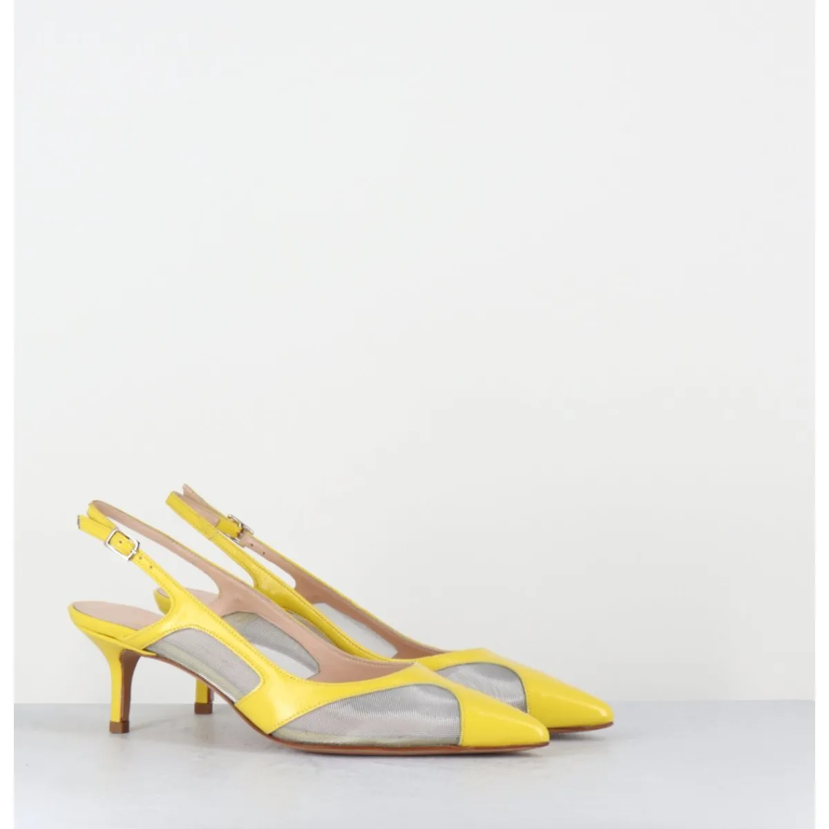 Chaussures^GARRICE LAB Escarpins slingback bout pointu cuir & mesh argent - ORLA1 VERLUX GIALLO JAUNE