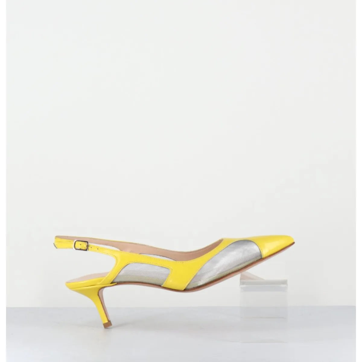 Chaussures^GARRICE LAB Escarpins slingback bout pointu cuir & mesh argent - ORLA1 VERLUX GIALLO JAUNE