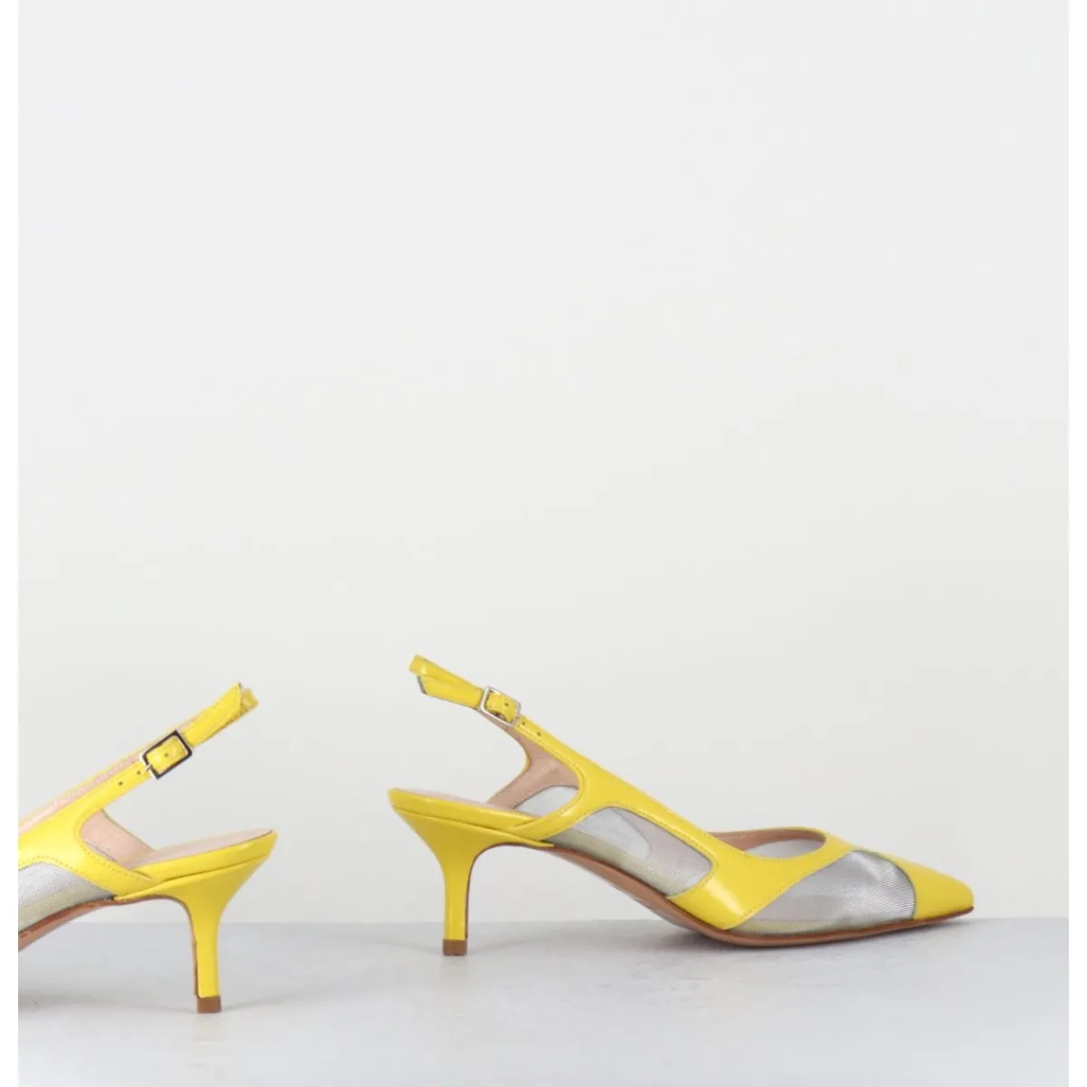 Chaussures^GARRICE LAB Escarpins slingback bout pointu cuir & mesh argent - ORLA1 VERLUX GIALLO JAUNE
