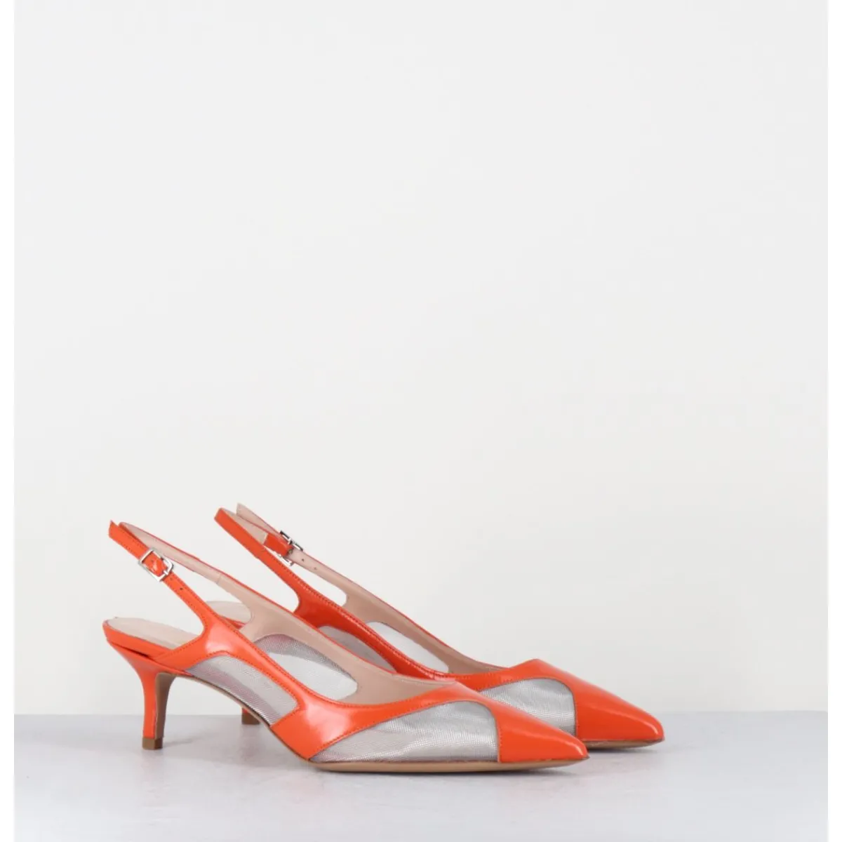 Chaussures^GARRICE LAB Escarpins slingback bout pointu cuir & mesh argent - ORLA2 VERLUX ARANCIATA ORANGE