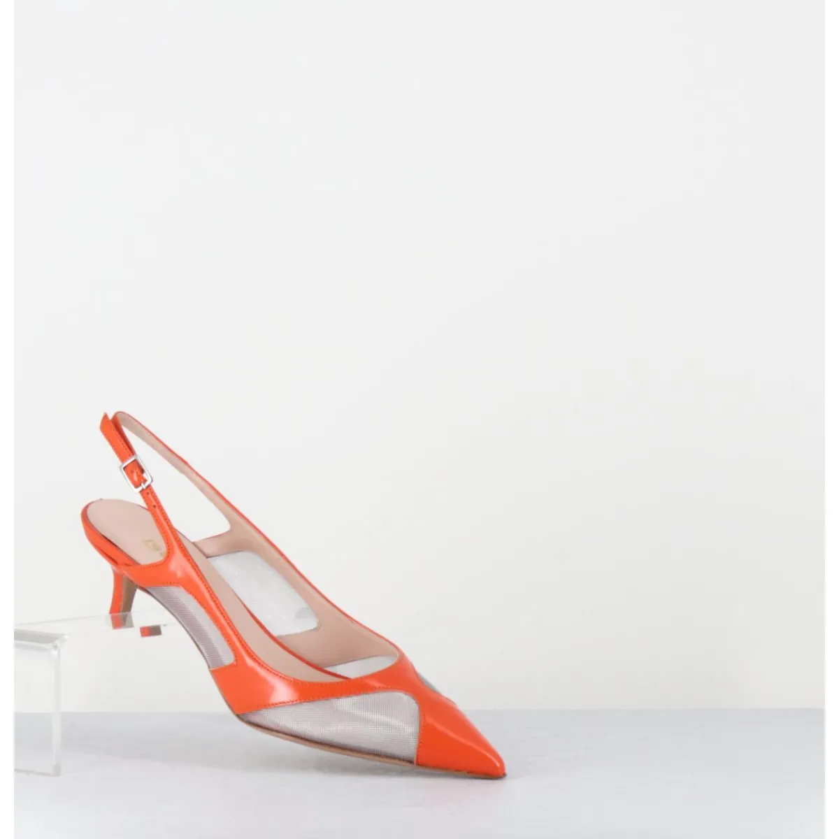Chaussures^GARRICE LAB Escarpins slingback bout pointu cuir & mesh argent - ORLA2 VERLUX ARANCIATA ORANGE