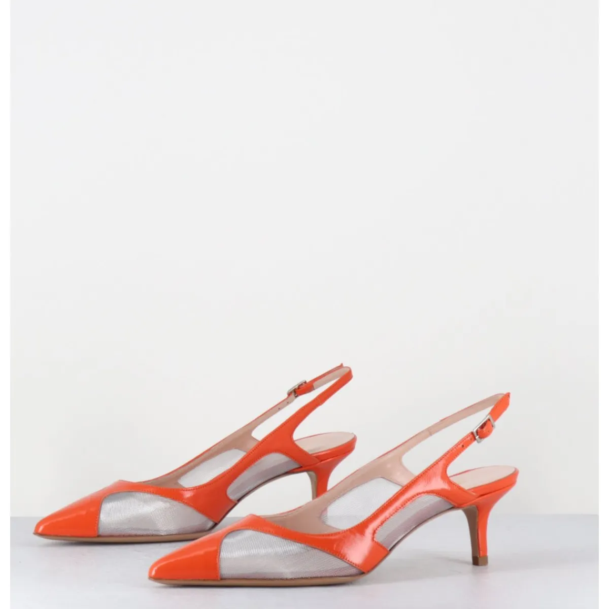 Chaussures^GARRICE LAB Escarpins slingback bout pointu cuir & mesh argent - ORLA2 VERLUX ARANCIATA ORANGE
