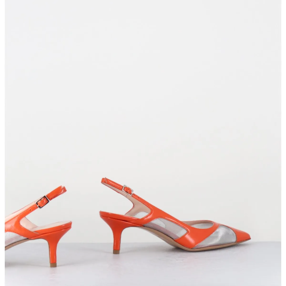 Chaussures^GARRICE LAB Escarpins slingback bout pointu cuir & mesh argent - ORLA2 VERLUX ARANCIATA ORANGE