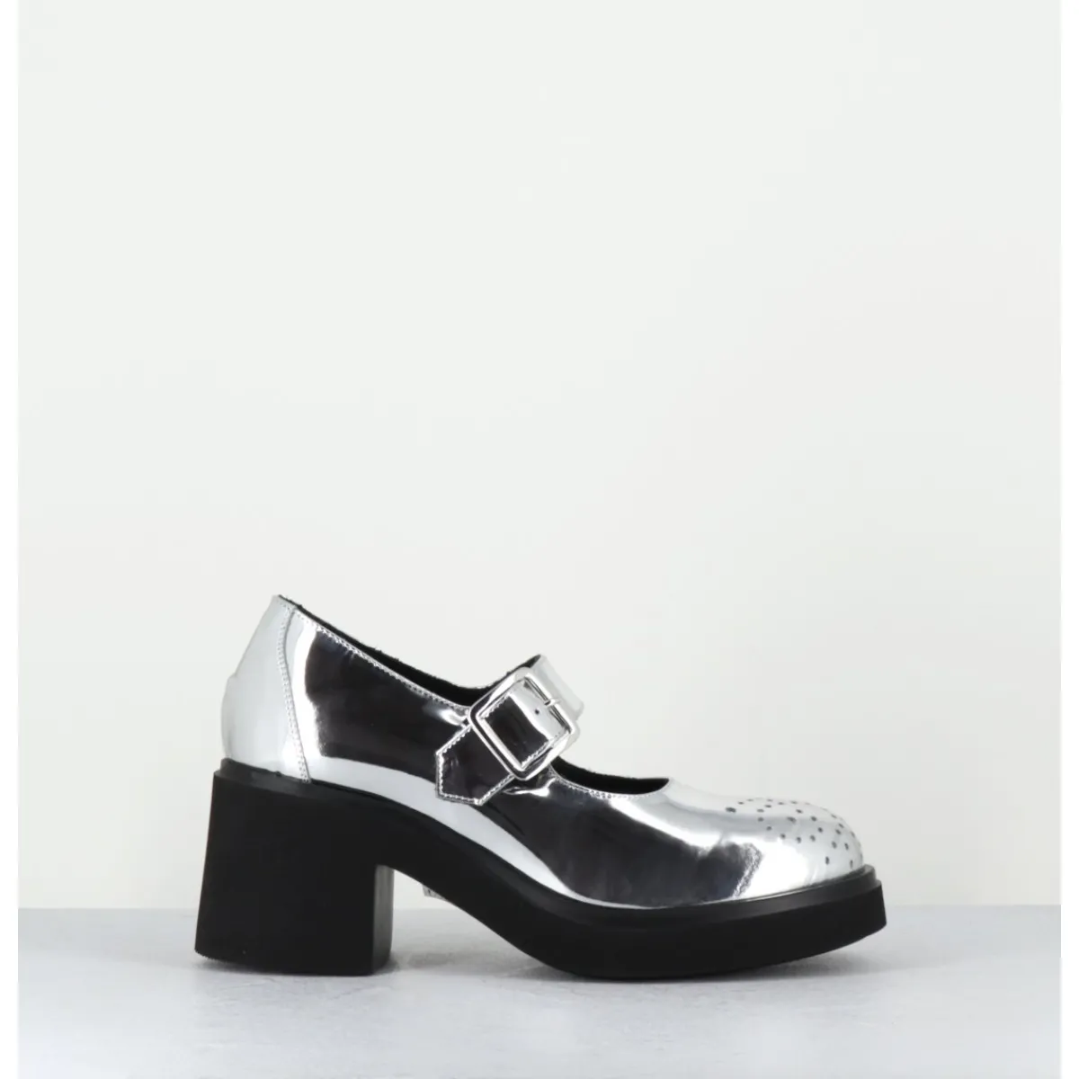 Chaussures^OA NON FASHION Mary-Jane à talon en cuir glacé miroir - AL111 SUPERLUX O ARGENT