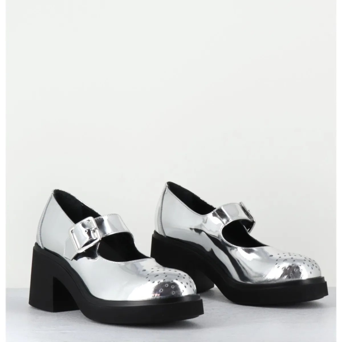Chaussures^OA NON FASHION Mary-Jane à talon en cuir glacé miroir - AL111 SUPERLUX O ARGENT