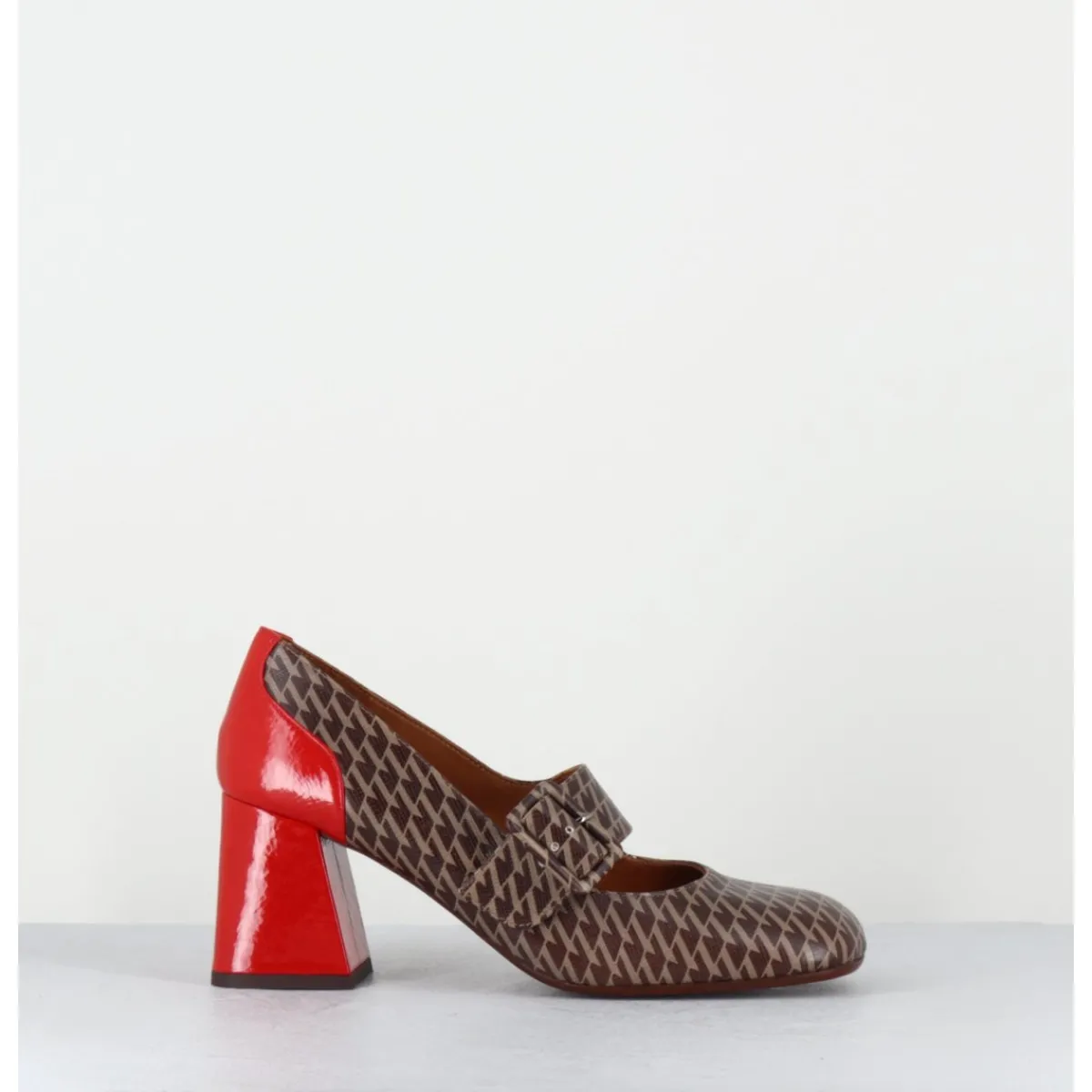 Chaussures^CHIE MIHARA Mary-Jane à talon en cuir imprimé pied-de-poule & talon vernis rouge - SYSA GALLO TESTA
